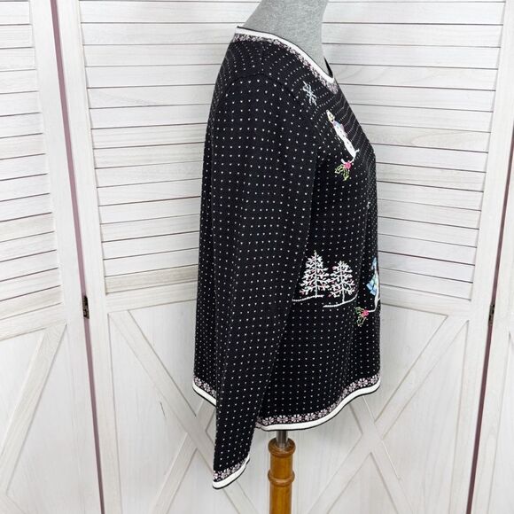 Alfred Dunner Embroidered Snowman Polka Dot Holiday Christmas Sweater Black S - Picture 3 of 11